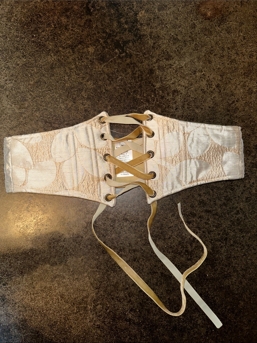 Upcycled Lace-Up Wide Corset Belt in Ivory and Gold